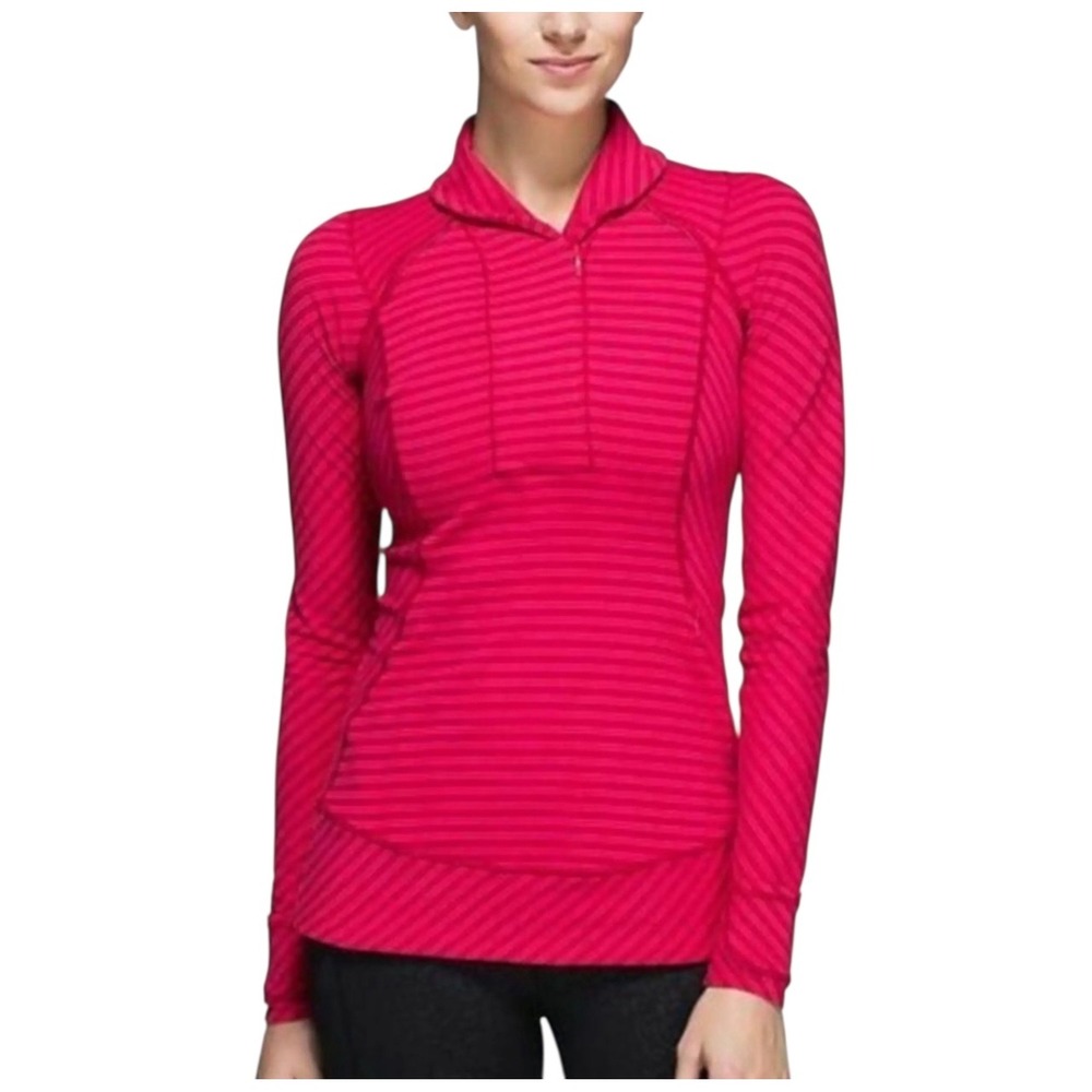 Lululemon Pink Striped Run Swiftly Half Zip Long Sleeve Pullover Top Size 4